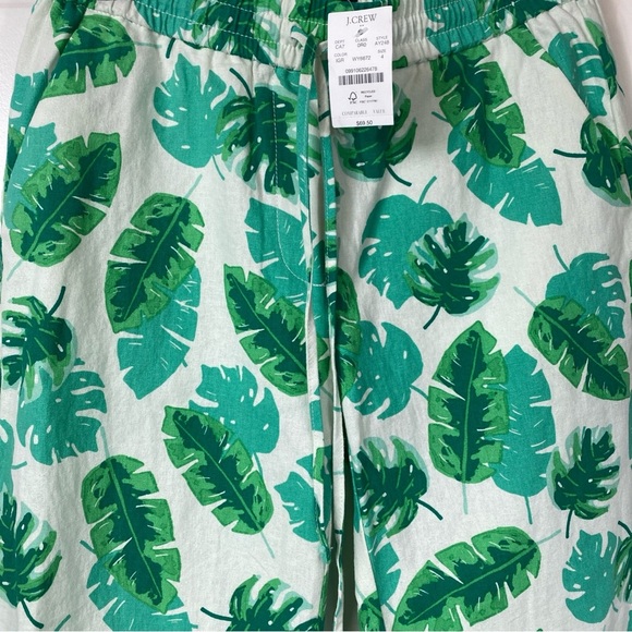 Linen J Crew  Blend Pants Floral Leaf Tropical 4 Green White JCrew J. Crew J.Cre - Picture 2 of 7
